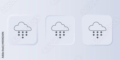 Grey Cloud with rain icon isolated on grey background. Rain cloud precipitation with rain drops. Set icons in square buttons. Vector