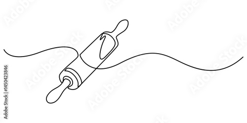continuous line drawing of rolling pin symbol. abstract line art illustration, Rolling pin kitchen utensils one line continuous drawing illustration, Kitchen tools continuous one line illustration. 