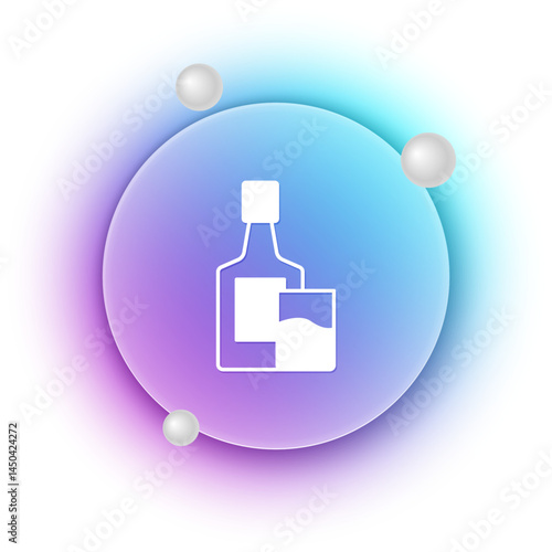 White Whiskey bottle and glass icon isolated on white background. Blue and purple gradient circle background. Vector