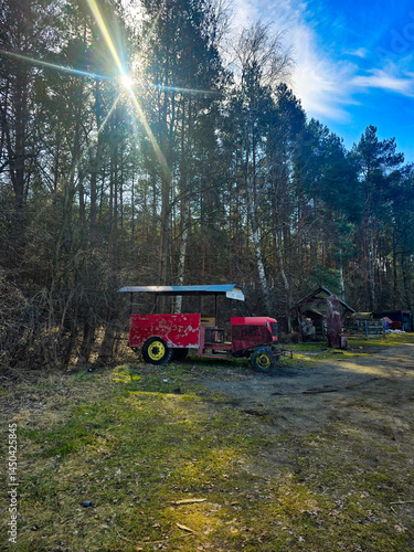 Vintage Car Parked at Forest Edge, Rustic Retro Ambiance