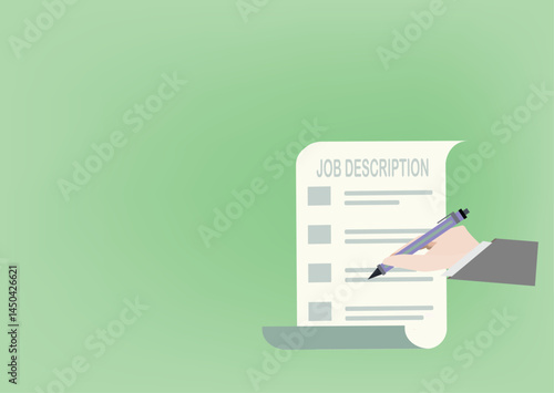 Work descriptions concept, Company employee writing job, Recruitment headhunting, duties and responsibilities for work.