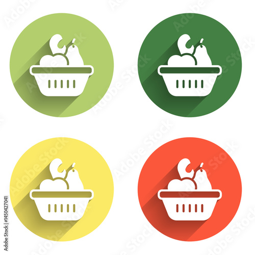 Set Donation food box icon isolated with long shadow background. Color circle button. Vector