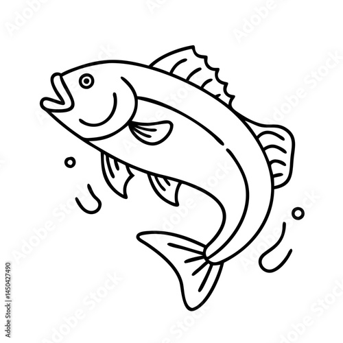 bass fish icon, bass fish line art - simple line art of bass fish, perfect for bass fish logos and icons