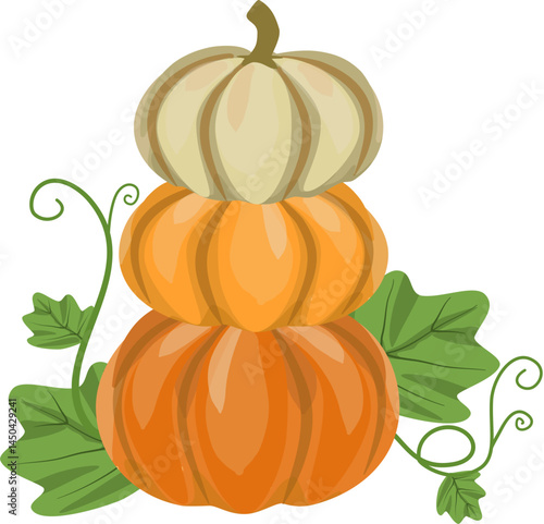 Stack of Autumn Pumpkins with Leaves