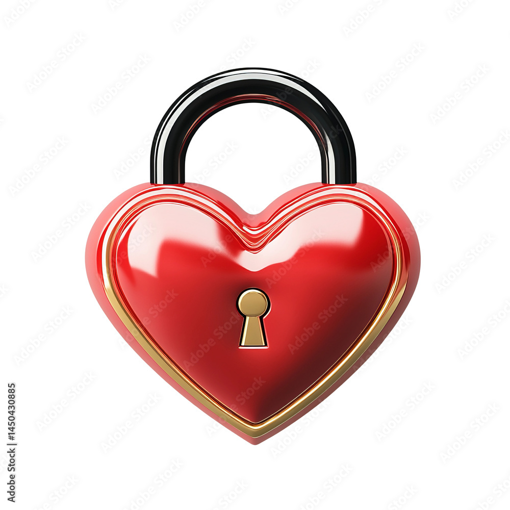 A heart-shaped padlock, symbolizing love, security, and commitment, with a gleaming red finish and a golden keyhole A heart-shaped padlock, symbolizing love, security, and commitment, with a gleaming red finish and a golden keyhole