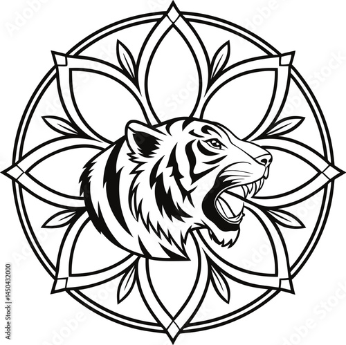 Black vector tribal tattoo design of a flower head illustration