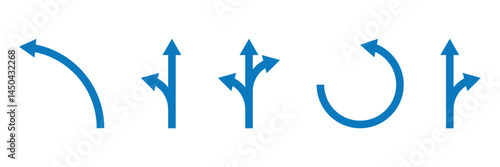 Arrow road signs icon. Road sign right turn icon collection. Right turn symbol sign. Traffic signs icon. Turn right and don't turn right isolated on white background.