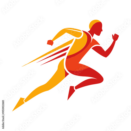 Running man athlete sprinter vector illustration for sports fitness and competition logo design concept 100m dash isolated on transparent background