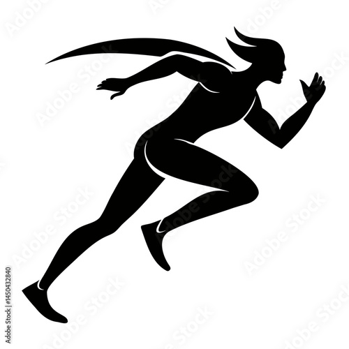 Silhouette runner athlete sprinting fast vector illustration for sports and fitness designs and graphics use isolated on transparent background