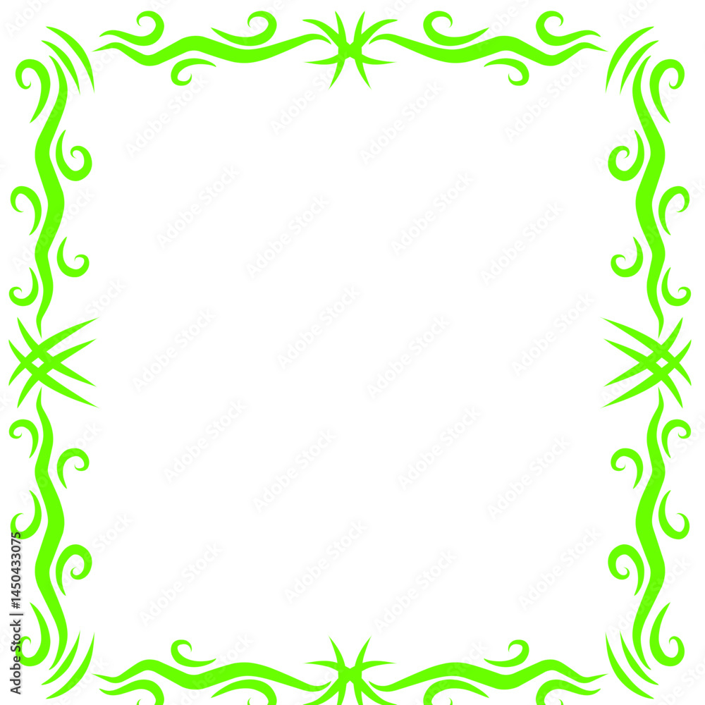 Decorative green swirl border design with intricate patterns suitable for invitations or artwork Decorative green swirl border design with intricate patterns suitable for invitations or artwork