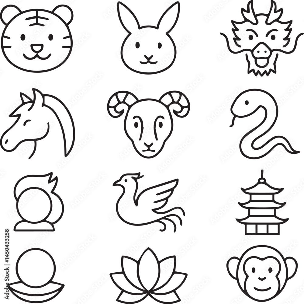 Zodiac Symbols in Clean Line Art Zodiac Symbols in Clean Line Art
