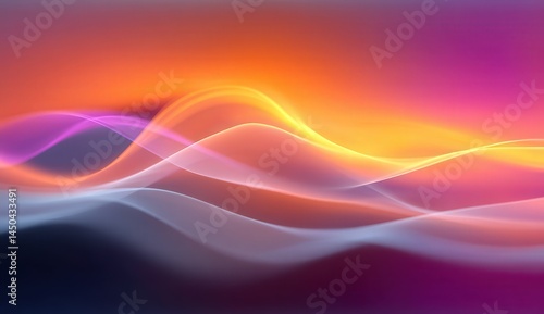 Abstract vibrant waves of orange and pink hues create a dynamic, flowing gradient on a dark backdrop.