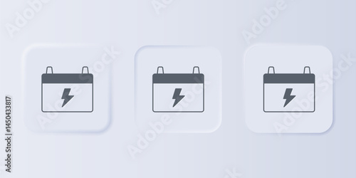 Grey Car battery icon isolated on grey background. Accumulator battery energy power and electricity accumulator battery. Set icons in square buttons. Vector