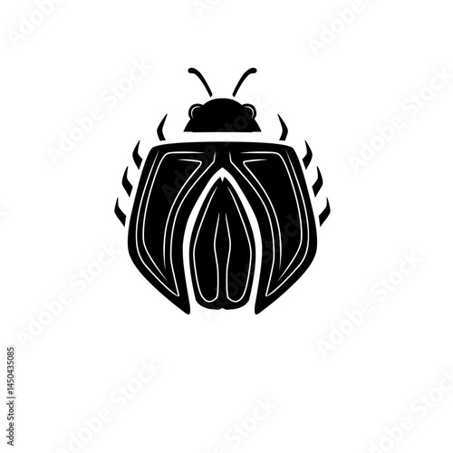 Black silhouette of a cicada insect, showcasing its detailed wings and body against a white background