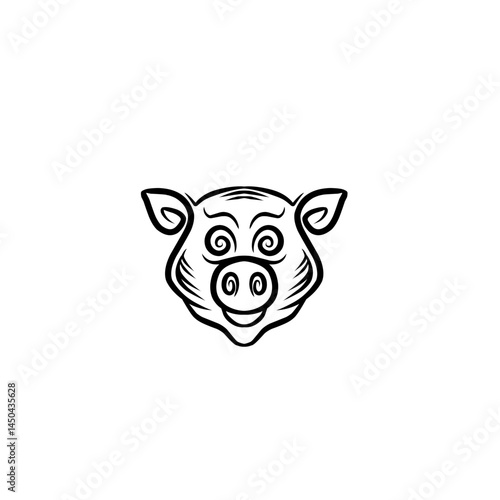 Cartoon illustration of a smiling pig's face with whimsical swirls, ideal for children's content