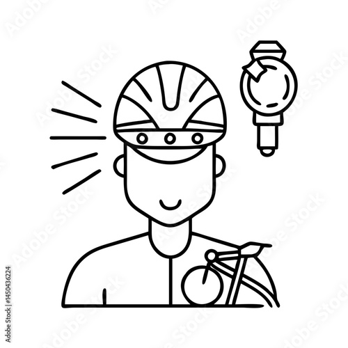 cyclist with headlight icon, cyclist with headlight line art - simple line art of cyclist with headlight, perfect for cyclist with headlight logos and icons