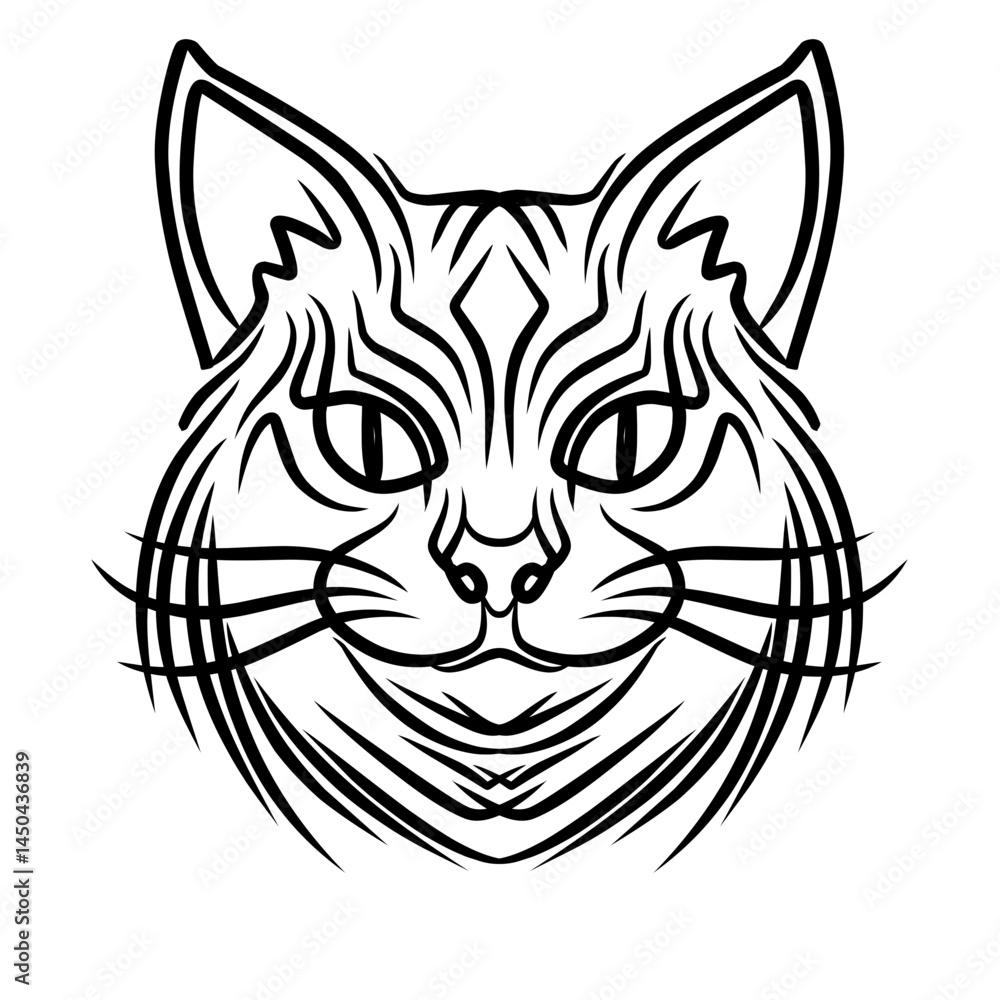 Detailed illustration of a feline face with distinct features and intricate line work, suitable for art projects Detailed illustration of a feline face with distinct features and intricate line work, suitable for art projects