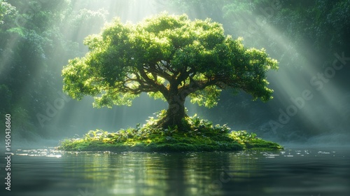 Lush tree on a tranquil island