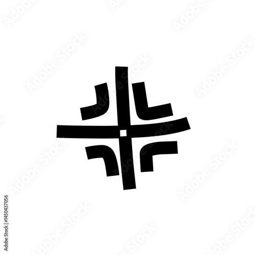 Abstract black and white design featuring dynamic shapes and lines, evoking movement and creativity