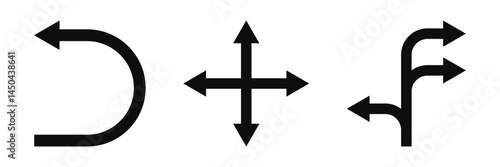 Arrow road signs icon. Set of map navigation icons