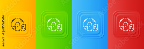 White Vinyl disk icon isolated on colorful background. Set icons in square buttons. Vector