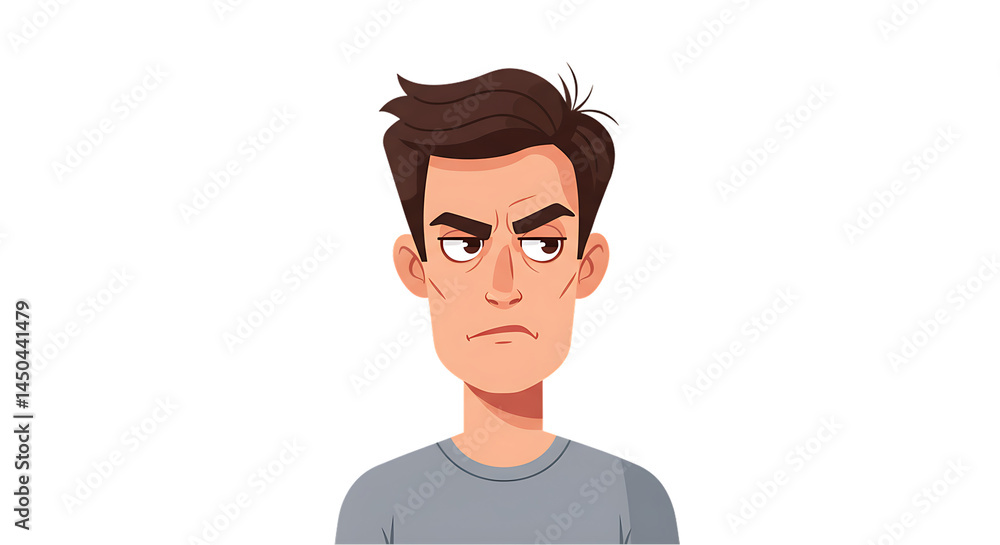 Cartoon Man with a Frowning Expression Cartoon Man with a Frowning Expression