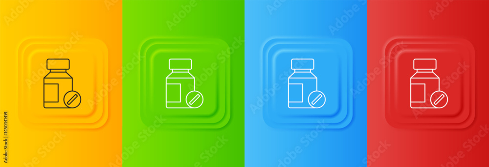 White Sedative pills icon isolated on colorful background. Set icons in square buttons. Vector White Sedative pills icon isolated on colorful background. Set icons in square buttons. Vector