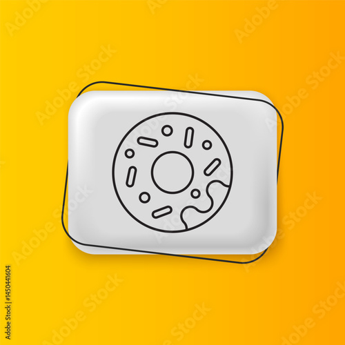 Black Donut with sweet glaze icon isolated on yellow background. Silver rectangle button. Vector