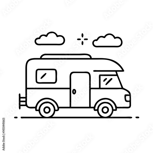 rv camper icon, rv camper line art - simple line art of rv camper, perfect for rv camper logos and icons