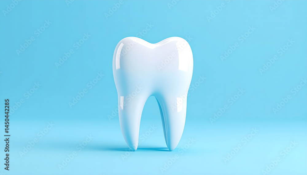 Single white tooth on light blue background, dental care concept Single white tooth on light blue background, dental care concept