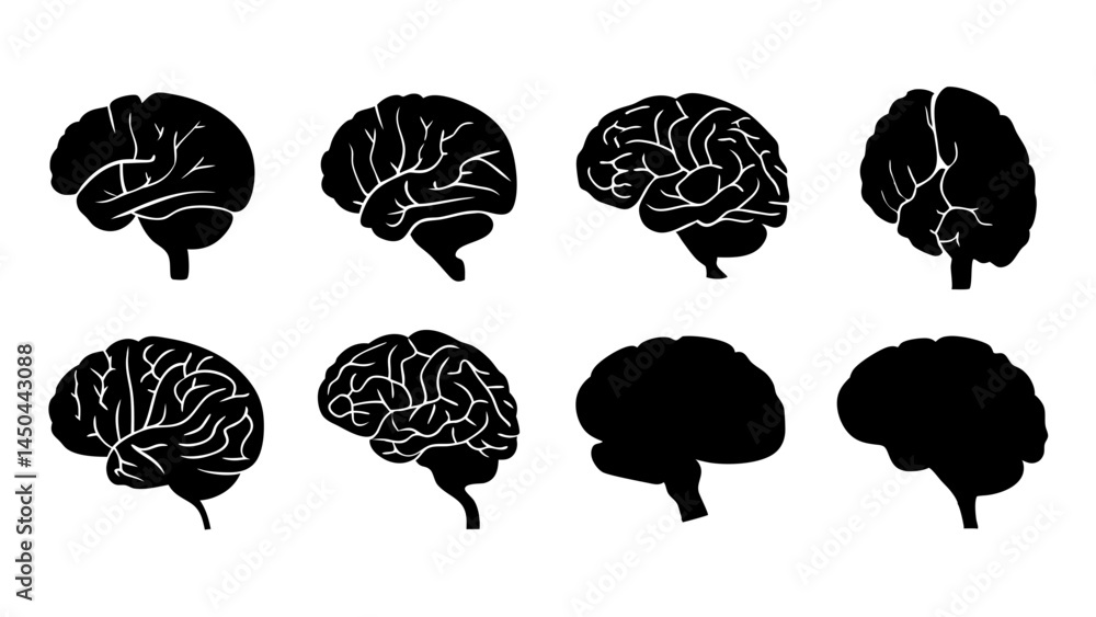 set of brain silhouette vector on tranparent background set of brain silhouette vector on tranparent background