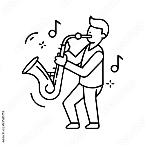 saxophone player icon, saxophone player line art - simple line art of saxophone player, perfect for saxophone player logos and icons