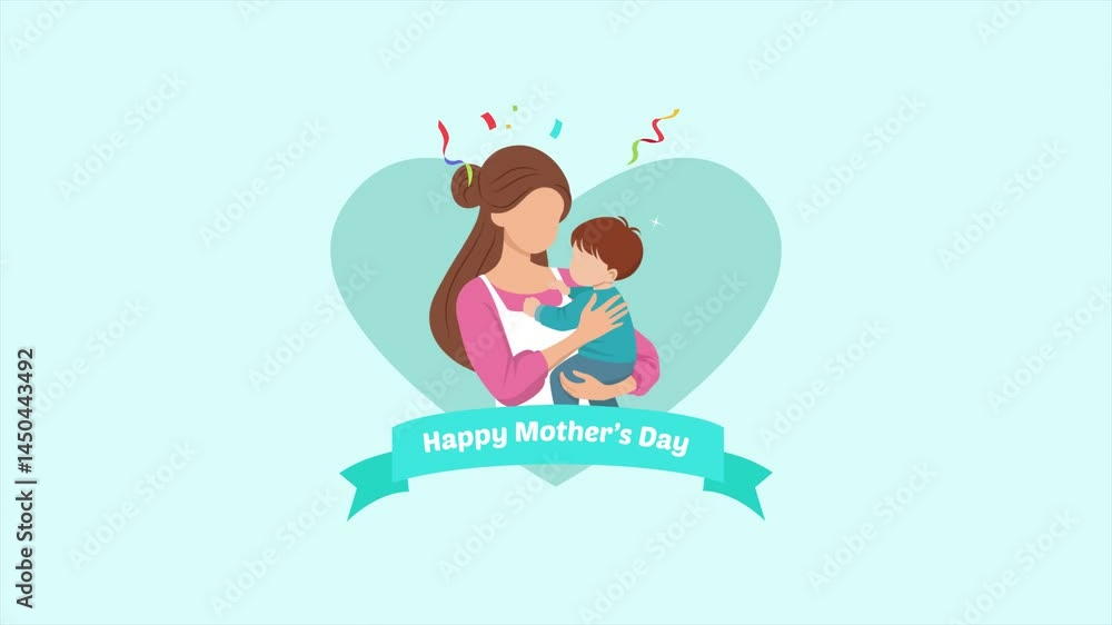 Happy mother day concept. Full length animation illustration. High quality 4k footage Happy mother day concept. Full length animation illustration. High quality 4k footage