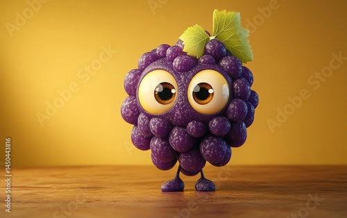 Obraz na płótnie Cute cartoon grape character on wood background w salonie
