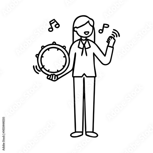 singer with tambourine icon, singer with tambourine line art - simple line art of singer with tambourine, perfect for singer with tambourine logos and icons