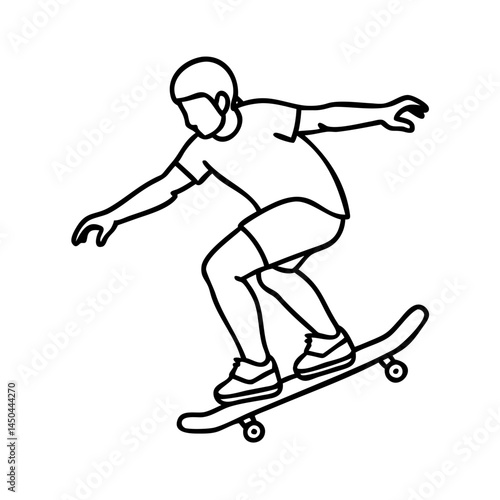 skateboarder silhouette icon, skateboarder silhouette line art - simple line art of skateboarder silhouette, perfect for skateboarder silhouette logos and icons