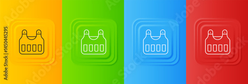 White Bulletproof vest for protection from bullets icon isolated on colorful background. Body armor sign. Military clothing. Set icons in square buttons. Vector