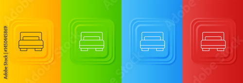 White Hotel room bed icon isolated on colorful background. Set icons in square buttons. Vector