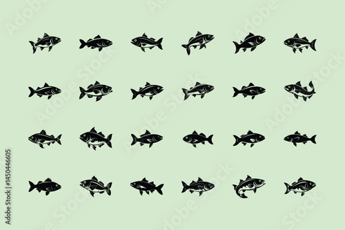 cod fish design, labeled linocut vector silhouette illustration.