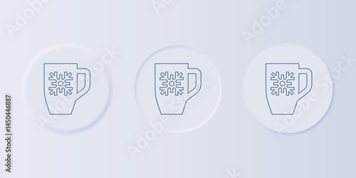 Grey Coffee cup with snowflake icon isolated on grey background. Tea cup. Hot drink coffee. Merry Christmas and Happy New Year. Set icons in square buttons. Vector