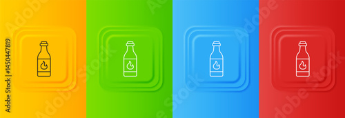 White Tabasco sauce icon isolated on colorful background. Chili cayenne spicy pepper sauce. Set icons in square buttons. Vector