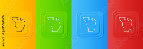 White Bicycle helmet icon isolated on colorful background. Extreme sport. Sport equipment. Set icons in square buttons. Vector
