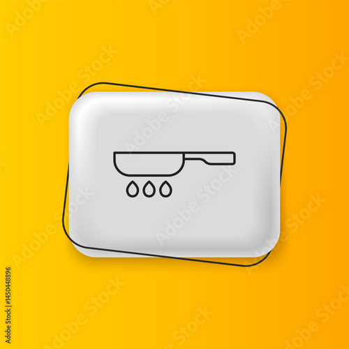Black Frying pan icon isolated on yellow background. Fry or roast food symbol. Silver rectangle button. Vector