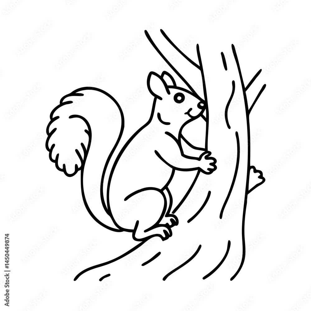 Obraz premium squirrel on a tree icon, squirrel on a tree line art - simple line art of squirrel on a tree, perfect for squirrel on a tree logos and icons