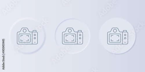 Grey Photo camera icon isolated on grey background. Foto camera. Digital photography. Set icons in square buttons. Vector