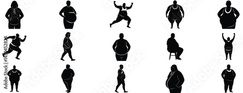 Big Belly Man Silhouette Vector Set – Overweight Obese Male Figure with Round Stomach Body Shape Clipart Collection