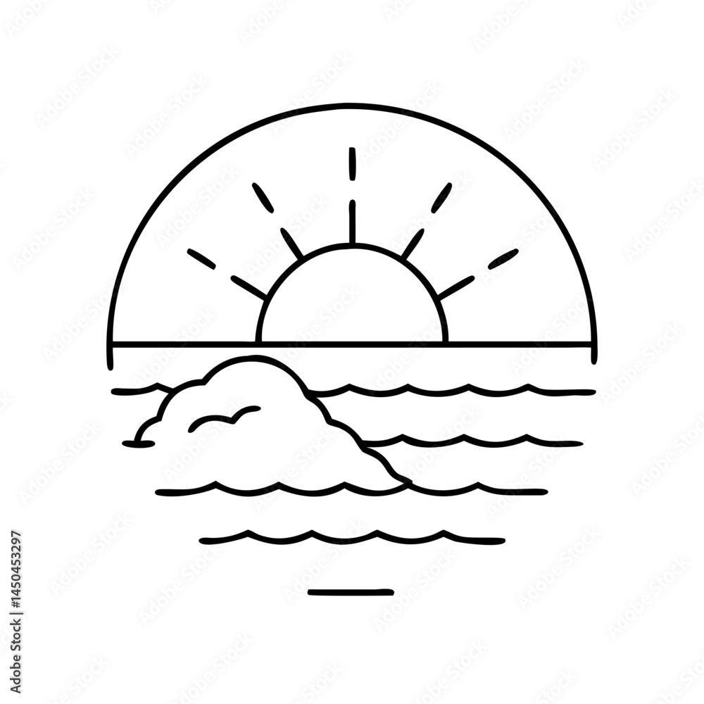sunset view icon, sunset view line art - simple line art of sunset view, perfect for sunset view logos and icons sunset view icon, sunset view line art - simple line art of sunset view, perfect for sunset view logos and icons