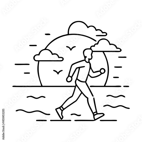 sunset jog icon, sunset jog line art - simple line art of sunset jog, perfect for sunset jog logos and icons