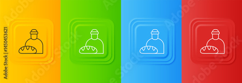 White Feeding the homeless icon isolated on colorful background. Help and support. Giving food to the hungry concept. Set icons in square buttons. Vector