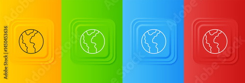 White Global economic crisis icon isolated on colorful background. World finance crisis. Set icons in square buttons. Vector